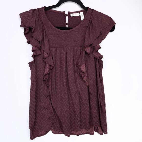 Anthropologie Meadow Rue Blouse Women Size 10 Ruffle Texture Top Romantic Modern - Picture 1 of 12